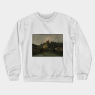 A Castle on a Wooded Bank beside a River; A Church Spire to the Right, 1798-99 Crewneck Sweatshirt